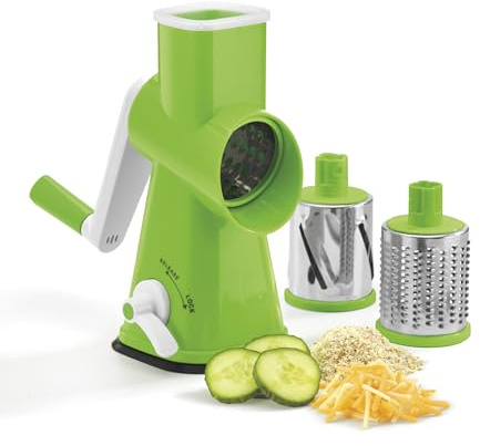 Cuisinart Fresh Slice Rotary Drum Grater, Cheese & Vegetable Slicer with 3 Interchangeable Stainless Steel Drums, Strong Suction Base, Dishwasher Safe