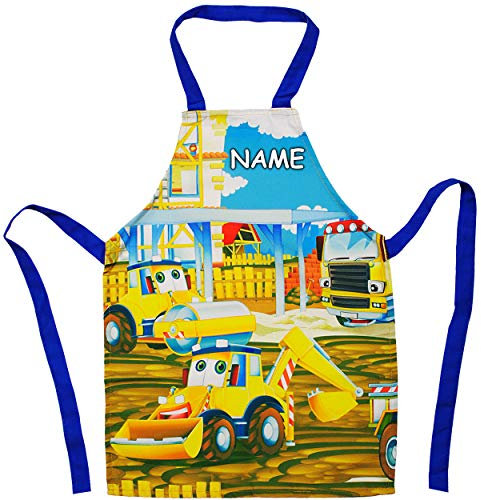 alles-meine.de GmbH Kinderschürze/Schürze - Bagger - Baustelle & Baufahrzeuge - inkl. Name - wasserabweisend - mitwachsend - größenverstellbar/Kinder - für Jungen Junge - Uni..