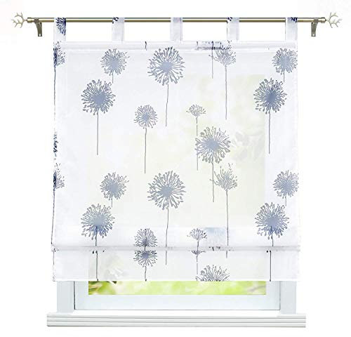 ESLIR Raffrollo mit Schlaufen Raffgardinen Transparent Schlaufenrollo Modern Gardinen Küche Vorhänge Löwenzahn Muster BxH 80x140cm 1 Stück