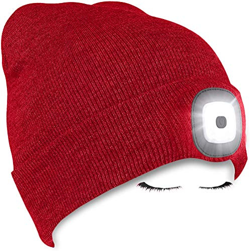 Morye LED Mütze mit Licht, Laufmütze Herren Damen Kappe Lampe USB Nachladbare 4 LED Scheinwerferkappe für Warm Cap mit LED Licht für Jogging,Camping,Angeln,Walking