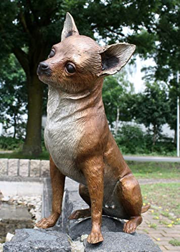 H. Packmor GmbH Bronzefigur sitzender Chihuahua Hundeskulptur Gartendekoration Dekoration - 34x39x15 cm