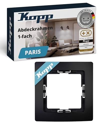 Kopp Paris 1-Way Cover Frame in Matt Black, 83 x 83 x 9.5 mm, Frame for Sockets and Switches, Stylish Plastic Socket Frame, Light Switch Frame