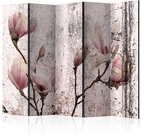 murando Raumteiler Foto Paravent Blumen Magnolien 225x172 cm beidseitig auf Vlies-Leinwand Bedruckt Trennwand Spanische Wand Sichtschutz Raumtrenner Natur Betonoptik AST rosa grau