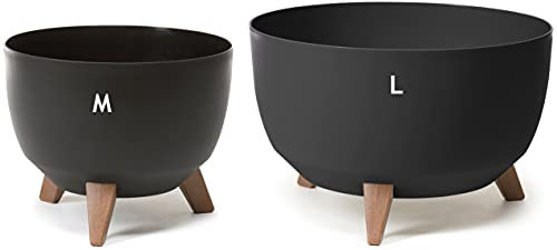 Maceta con patas de plástico, cuenco con inserto redondo, color negro, juego 2: M + L, Macetas Grandes, Cubremacetas