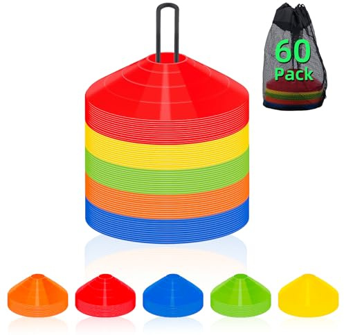 60 Pack Agile Soccer Cones with Portable Bags & Brackets,Sports Cones,cones for sports training，soccer cones for training，soccer training equipment，Agile Soccer Cones Used for Football Training