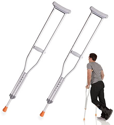 Paar Achselkrücken, Aluminium-Krücken für Erwachsene, Höhenverstellbar Achselstütze für Herren und Damen, Gehhilfe Krücken für ältere Menschen, Grau (Size : L)