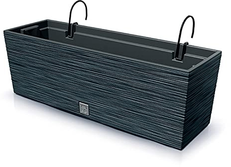 Prosperplast 2-i-1 blomlåda med innerlåda balkonglåda med metallhållare räfflad optik plast rektangulär 58 cm x 18 cm x 19,5 cm (antracit)