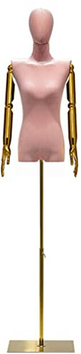 Schneiderpuppe Weibliche Halbkörper-Schaufensterpuppe Torso, Weibliche Schaufensterpuppe Im Schaufenster Mit Goldenem Arm Aus Samt, Höhenverstellbar (Color : Pink)