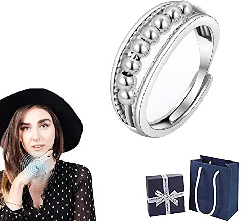 Camic JANSIO Threanic Triple-Spin Ring,Threanic Triple-Spin Ring,JANSIO Threanic Triple-Spin Ring - Gold Fidget Spinner Ring,to My Daughter Anti Anxiety Adjustable Ring (Silver-C)