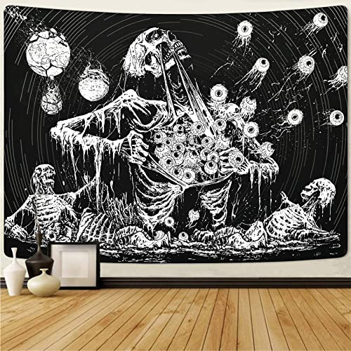 Yrendenge Skull Tapestry for Bedroom Aesthetic, Mystic Eye Tapestries, Skeleton Wall Hanging Gothic Black and White Wall Decoration for Bedroom, Living Room, Dorm, 150 * 130cm（59 * 51 inch）