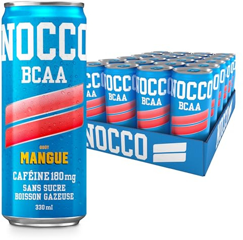 NOCCO Boisson énergissante goût mangue 180 mg caféine 24x330ml Boissons énergétiques, Sans Sucre BCAA (Mangue)