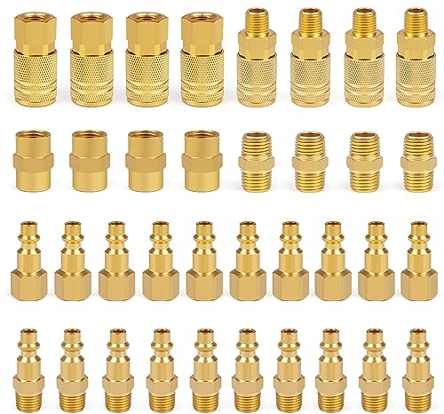 Milosline Industrial Air Coupling,1/4 NPT Plug and Air Hose Coulper,and FNPT Plug and Quick Adapter Set, 1/4 Basic Flow Quick Connect Air Coupler、Brass Air Compressor Accessories Fitting(36pieces)