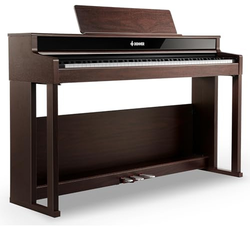 Donner DDP-400 Digital Piano with 88 Key Progressive Weighted Keyboard, Premium Upright Piano Keyboard for Professional, Bundle with Headphone, Bluetooth, Record,138 Tones,100 Rhythms, LCD, Brown
