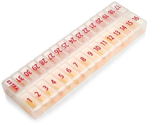 MEDca Organizador de pastillas grande mensual de 32 compartimentos, organizador de pastillas de 30 días, 1 vez al día, caja de compartimento grande para medicamentos, plástico sin BPA, tapa extraíble