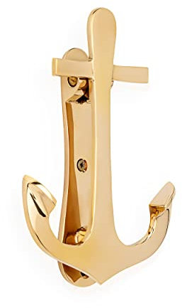 NKlaus Aldaba de puerta marítimo con ancla de latón dorado, 10 x 15 cm, repuesto de timbre 11755