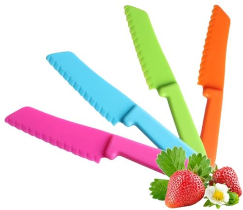 ZLXFT Set Cuchillos Cocina,4 Cuchillos para Niños,Juego Cuchillos Cocina de Aprendizaje para Niños,Juego de Cuchillos de Plástico,Juego de Cocina Seguro para Niños,para frutas,verduras,pasteles y pan