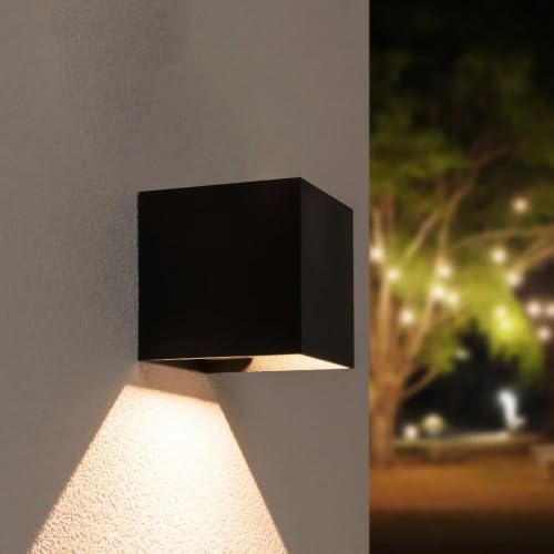 HOFTRONIC - Kansas LED Solar Wandleuchte mit Bewegungsmelder XL (15x15x15cm) - Außenleuchte 3000K Warmweiß - IP54 Wasserdicht - Schwarz - Verstellbarer Lichtstrahl - Microwave Sensor