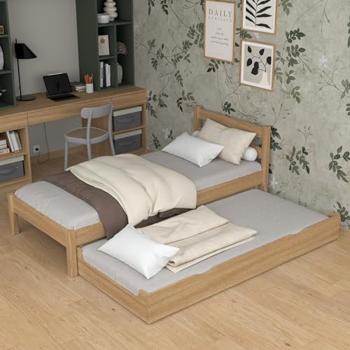 N-wood N01 Bett mit Schublade Lattenrost 80x200 cm, Seniorbett, Multifunktional Einzelbett für Kinder, Jugendliche und Erwachsene, Doppelbettfunktion, Hochwertige Materialien, Natureiche