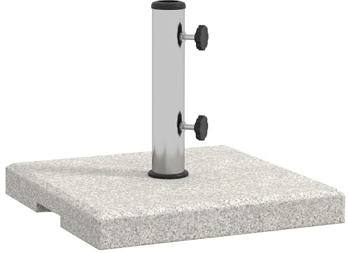 Outsunny Base per Ombrellone da Giardino 25kg per Pali da Ø32mm, Ø38mm e Ø48mm, Base Ombrellone in Granito e Acciaio Inox con Manopole Laterali e Maniglie, 38x38x38 cm, Grigia