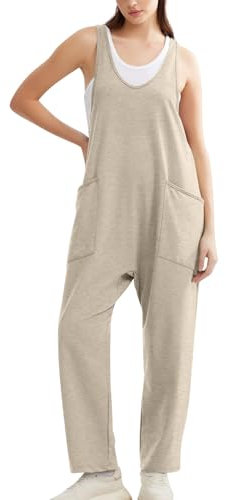Azruma Hosenanzã¼Ge Fã¼R Damen, Yoga Set Zweiteiler Damen Sommer Frauen Casual Einfarbig V-Ausschnitt Ärmellose Jumpsuit Mit Große Taschen 80Er Jahre Kostüme Maleroverall Einweg(Khaki,S)