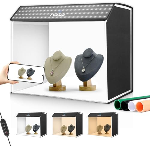 PULUZ Photo Studio Light Box 60 x 40CM（23.6 * 14.7inch）Portable Photography Studio Tent Kit with 4 Color Backdrops 3 Light Modes+10 Brightness Levels