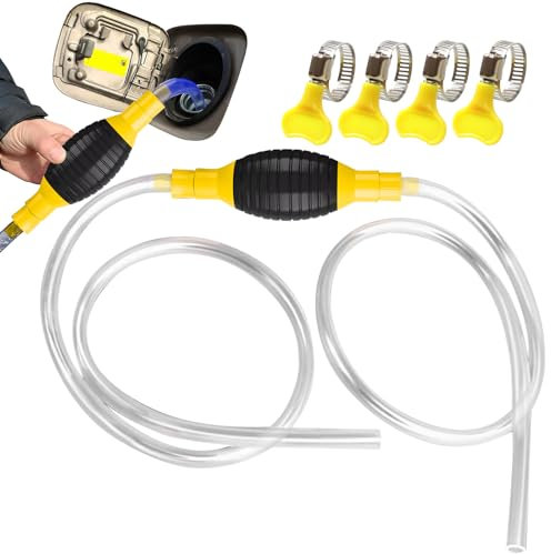 VEGCOO Fuel Syphon Pump Kit, 3m PVC Hose Fuel Transfer Pump with Large Hand Pump 4 Hose Clamps for Transportation of Petrol Water