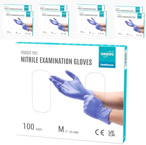 EUROPAPA® 800 Stück (8x100) Nitrilhandschuhe Box Einweghandschuhe, Einmalhandschuhe, Untersuchungshandschuhe, puderfrei, ohne Latex, unsteril, latexfrei, disposible gloves (M, Lila)