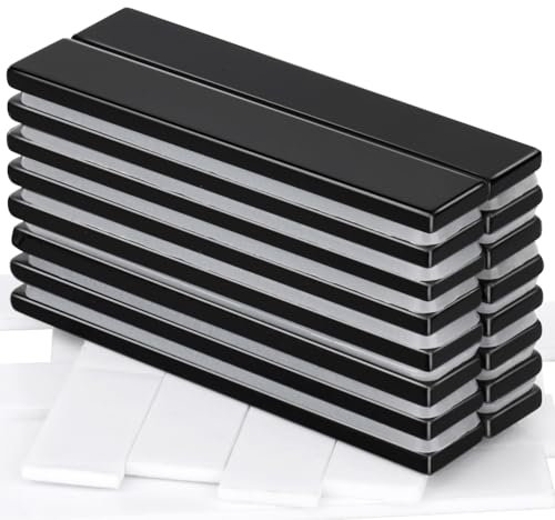 MIN CI 16-Pack Extra Strong Neodymium Bar Magnets, 60x10x3mm Black Epoxy Coated, Self-Adhesive Magnetic Strips for Fridge, Heavy Duty Rare Earth Magnets