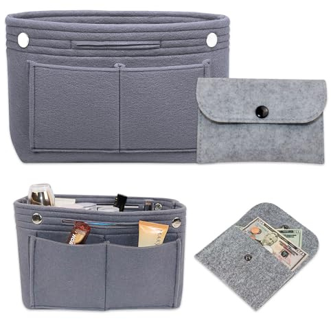 WUERKIYA Organizador de bolsos, organizador de bolsos de fieltro, organizador de bolsos de fieltro con múltiples compartimentos, organizador bag in bag con cremallera (9,4 x 3,15 x 5,9 pulgadas)