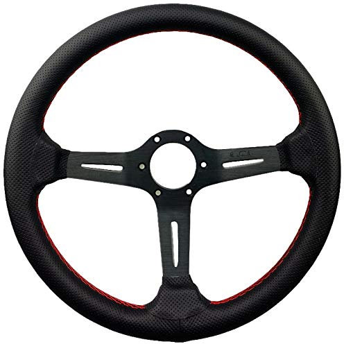 Drifting Lenkrad,Motorsport Lenkrad 14 (350 mm) Leder Red Line Lenkrad Licht tief Racing Lenkrad Aluminium-Regal
