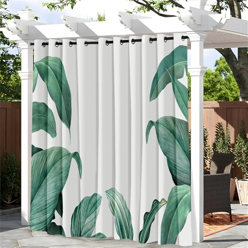 Hiseng Cortina de Exterior con Ojales, Cortina Impermeable para Terraza 1 Pieza con Hojas de Plátano Verde para Puerta, Pérgola, Jardín, Puerta Corredera, Cenador (132x137cm,Plantas Tropicales 10)