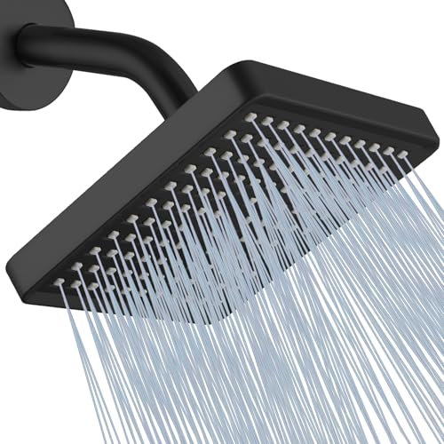 Katezon Pommeau de Douche Carré à Effet Pluie Haute Pression, Design Luxueux de Qualité Supérieure, Facile à Nettoyer et Réglable Pour Votre Salle de Bain (Noir Mat, 15 cm)