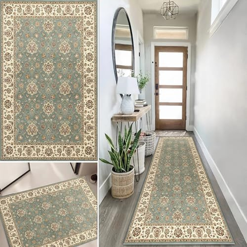 Lanmuvo Teppich Läufer 72x140cm rutschfest Küchen Teppich, Waschbar Polyester Boho Flur Küchenläufer für Korridor, Modern Vintage Kücheläufer Teppichläufer für Wohnzimmer, Küche, Anpassbar