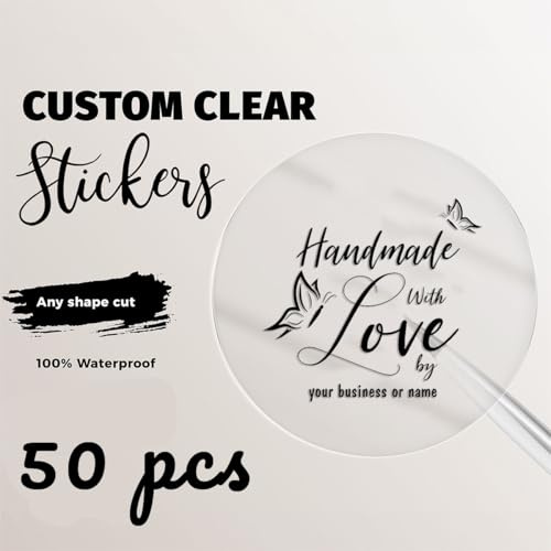 Individuelle transparente Aufkleber – personalisierte transparente Vinyl-Aufkleber für handgefertigte Produkte, kleines Unternehmen Branding und Verpackungen