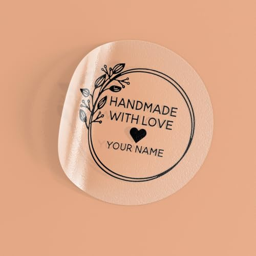 Custom Clear Stickers - Personalized Transparent Vinyl Decals with Handmade with Love Design and Your Name for Small Business and Packaging