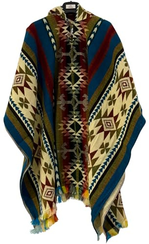 Gamboa Alpaca Wool Mexican Poncho with Hood for Men Hoodie Pancho Mens Western Hooded Serape