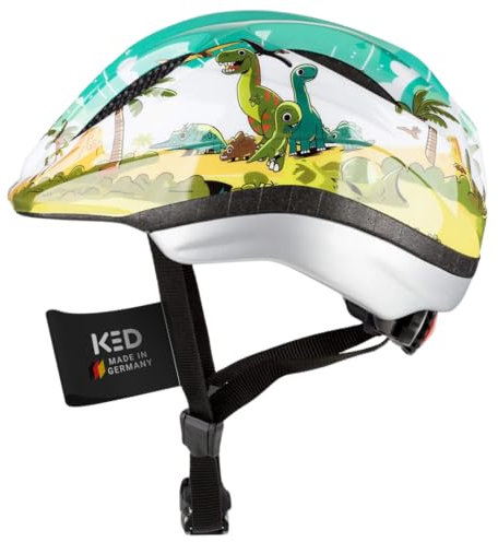 KED Meggy II Trend | Kinder Fahrradhelm Insektenschutznetz Integriertes LED-Rücklicht maxSHELL Technologie, Dino, 52-58 (M)