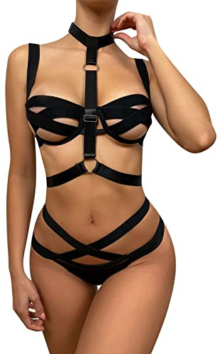 Harness Damen Oberkörper, Leder Harness für Frauen, Leder Dessous Frauen für Sex, Gothic Party Kinky-Outfit Kinkywear Sexy Cosplay Punk Kleidung Dessous