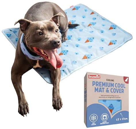 Rosewood Premium Cool Mat and Cover for Dogs - Blueberry Ice Cream Print, Claw Resistant Cover, Water-Resistant Base and Cooling Top, Cooling Hot Weather Relief, 53 x 68cm
