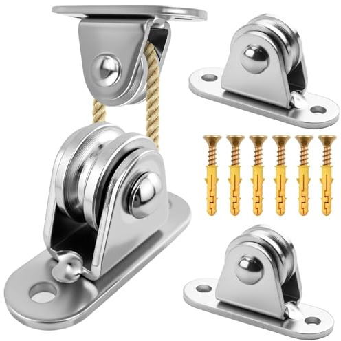 2PCS Washing Line Pulley kit,360 Degrees Swivel Pulley,Heavy Duty Single Pulley,Singe Pulley Block 304 Stainless Steel Pulley Wheel Roller,Stainless Steel Rope Pulley System Indoor Outdoor (2pcs/Set)