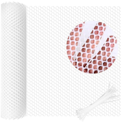 ZYYRSS 5m x 40cm Mesh Fence, Versatile Black Plastic Fencing & Netting, Cuttable Animal Wire Mesh Fence with 50 Pcs Ties, Suitable for Cat Dog Rabbit Barrier and Plant Protectors (White)