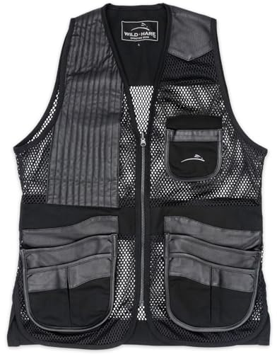 Wild Hare Shooting Gear Range Vest, Leather Trim, Black (Medium, Right Handed)