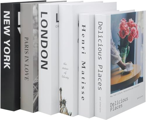 6Pcs Livre de Décoration de Mode, Beaux Faux Livres pour La Décoration Ménagers, Style de Décoration D'Étagère Noir et Blanc, Faux Livres Vierges pour Tables Basses Etagères Chambre À Coucher