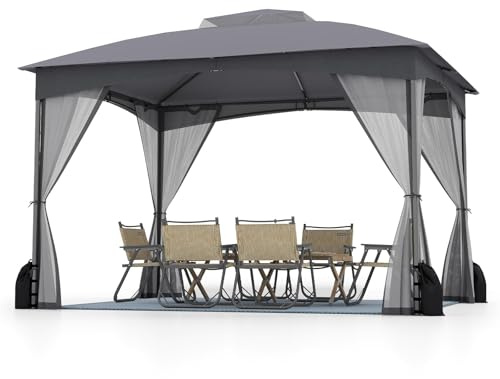FANTASK Pavillon inkl. Tragetasche, Wasserdicht & Stabil & Winterfest, Gartenpavillon mit 4 Sandsäcken & Doppeldach & 4 Moskitonetz, Faltpavillon, Partyzelt für Terrasse Garten (Grau)