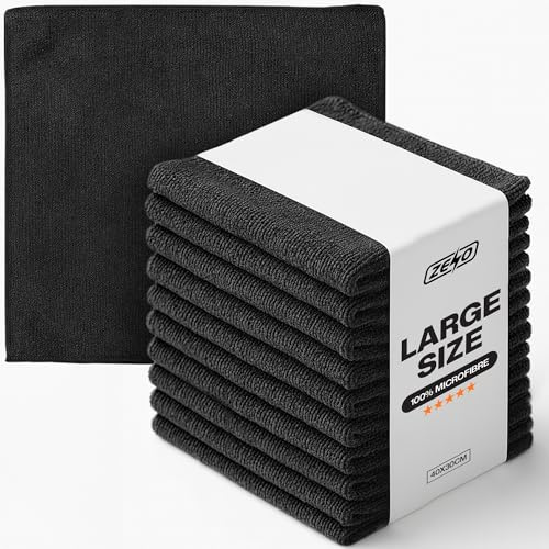 ZENO Microfibre Cloth 40 X 30CM | Cleaning Cloths | Ultra Absorbent Microfiber Cloths | Lint Free Microfibre Cleaning Cloth | Streak Free, Scratch Free Cloths for All Surfaces (10, Black)