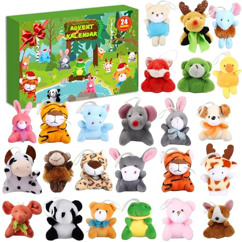 Calendario Avvento Peluche, Calendario Avvento 2025 Bambina, 24 Stili Diversi di Giocattoli di Peluche, Regalo Natale per Ragazze e Ragazzi, Natale conto Alla Rovescia Giocattoli per Bambini (Multi)
