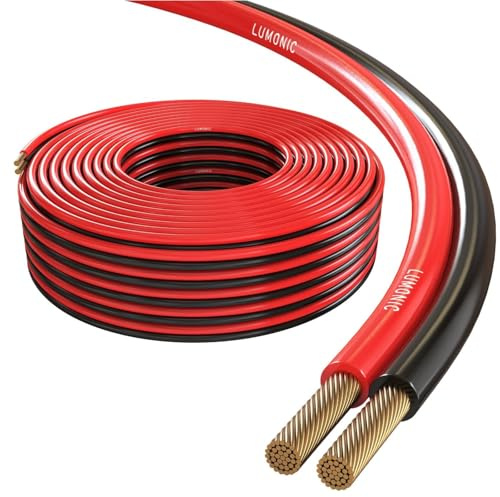 Lumonic Cavi per altoparlanti | 50m Rosso Nero | 2x 2,5mm² CCA | Cavo per diffusori HiFi | Linea audio doppia