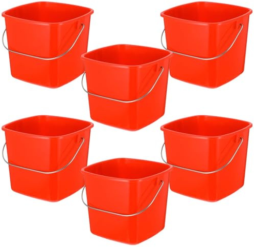 Kifmurase 6 Pcs 3 Quart Plastic Cleaning Bucket, Small Square Detergent Pail with Handles, Utility Bucket for Home, Office, Kitchen, School, Commercial Use,（Red）