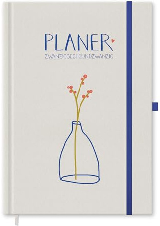 Eine der Guten Terminkalender A5, Tagesplaner mit Gummiband und Stiftschlaufe, 1 Tag pro Seite, Tageskalender, Notizbuch & Terminplaner, Hardcover, Creme Blau, klimaneutral, FSC Papier