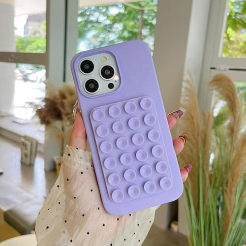 Altartar Custodia per iPhone 15 Pro Max con supporto, design a ventosa, in silicone, resistente agli urti, con ventosa, morbida custodia in silicone antigraffio, sottile, colore: viola